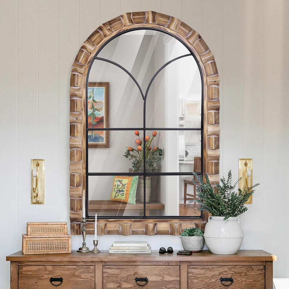 36x24 Inch Arched Window Pane Wall Mirror