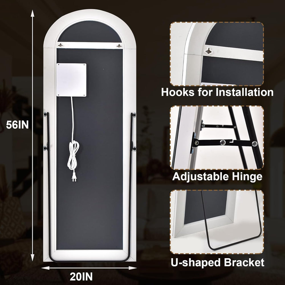 GLSLAND 20"x56" Arched Full Length Mirror LED Lighted Floor Standin...