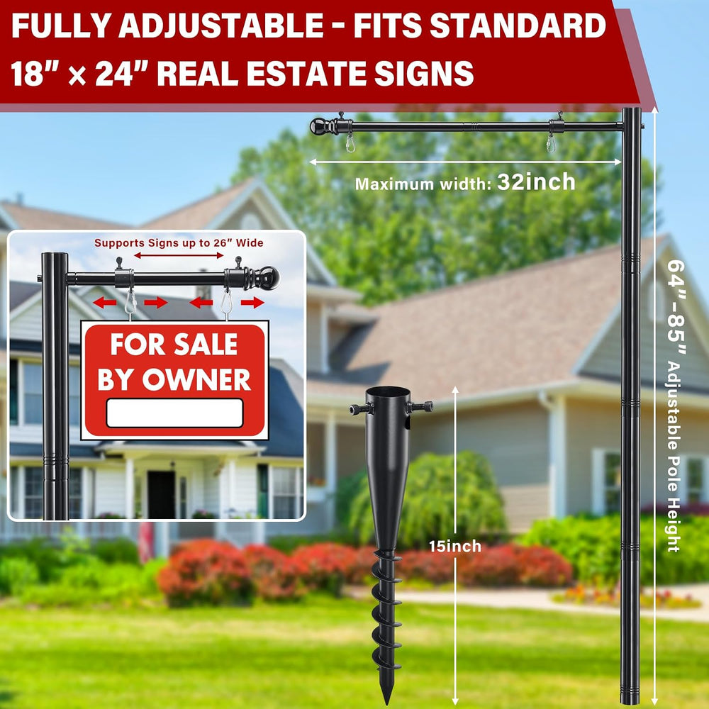 Real Estate Sign Post For Outside - Heavy Duty Metal Yard Sign Stand Pole wit...