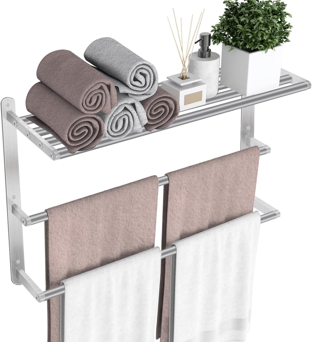 24 inch Towel Racks for Bathroom, VOTZAAQ Towel Shelf with Double Towel Bar, ...