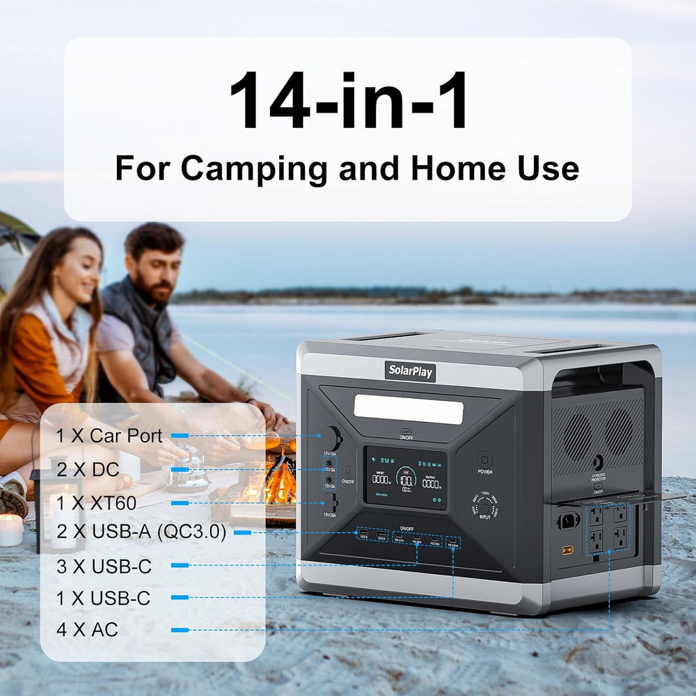 SolarPlay Portable Power Station 2400W, 2160Wh Solar Generator LiFePO4 Batter...