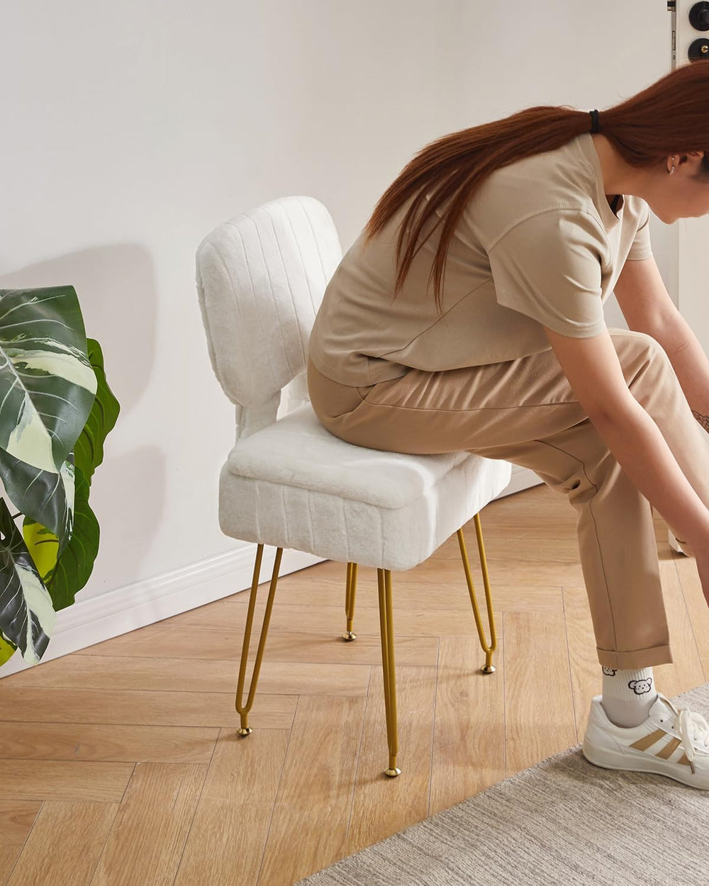 IBUYKE Vanity Stool with Storage, Folding Back Makeup Chair, White WBD030W