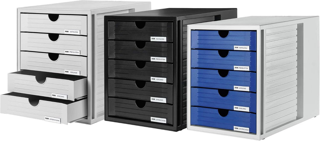 HAN 1450-14, SYSTEMBOX drawer set. Innovative, attractive design with 5 closed drawers, light-grey-blue