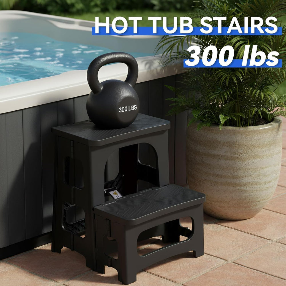 Collapsible 2-Step Stool, 8x17inch Non-Slip Hot Tub Steps Outdoor