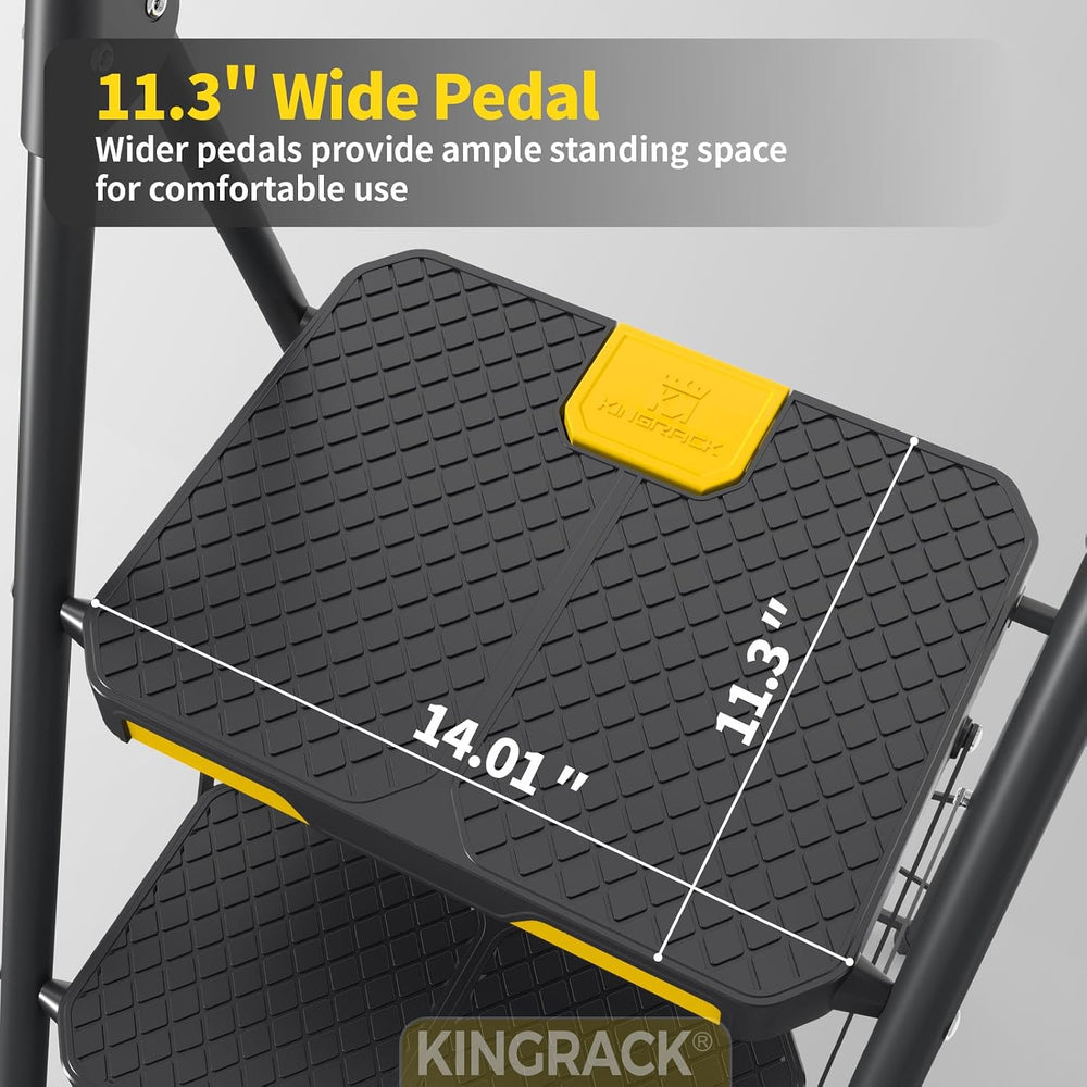 KINGRACK 4 Step Ladder, Steel Step Stool with Safe-Lock, Load 800lbs, Black