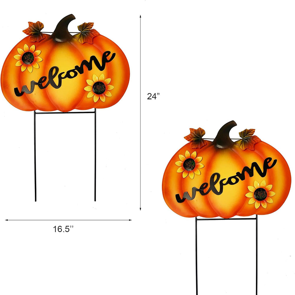 Metal Pumpkin Yard Signs with Stakes Fall Harvest Garden Lawn Yard Porch Outd...