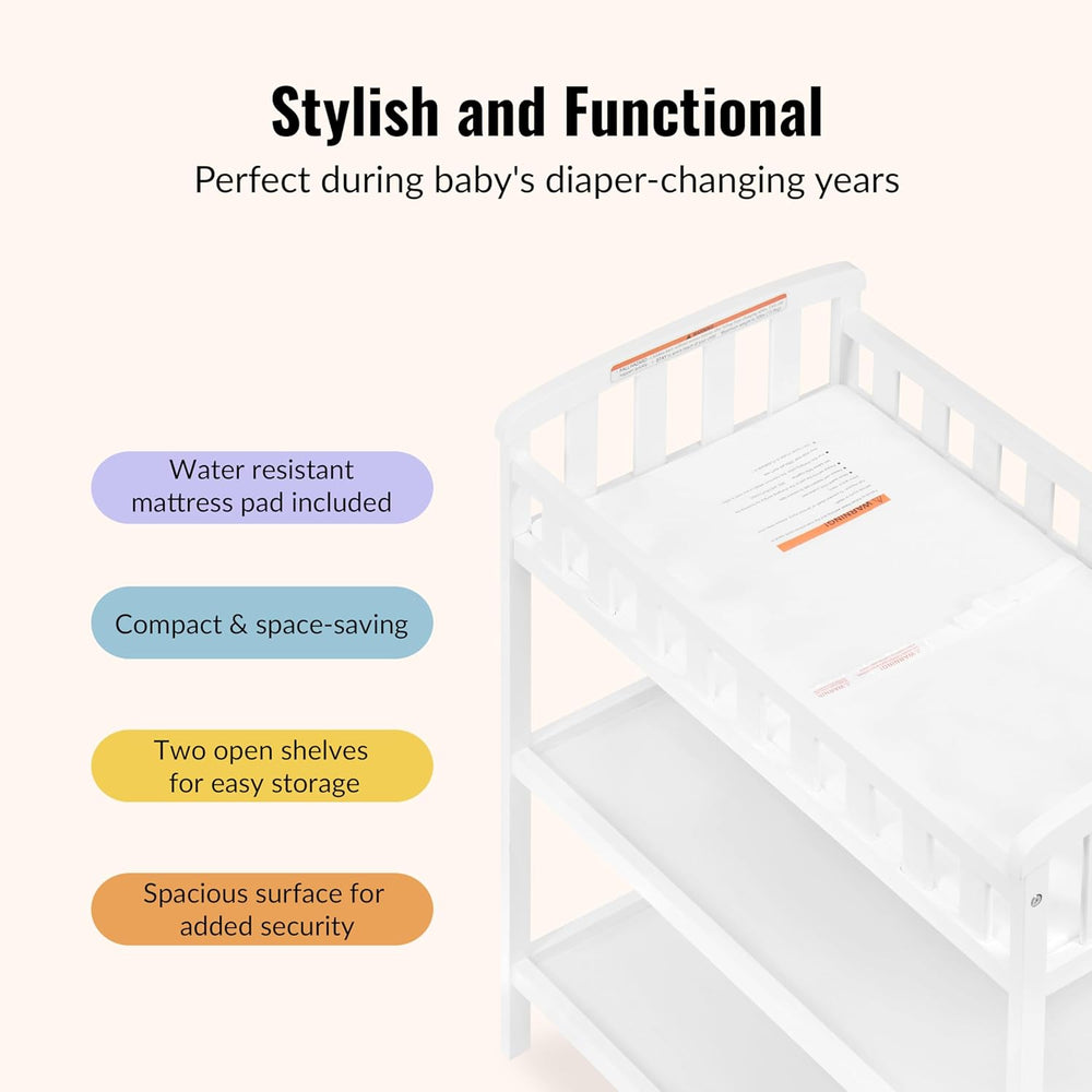 Dream On Me Emily Changing Table with Two Storage Shelves, White