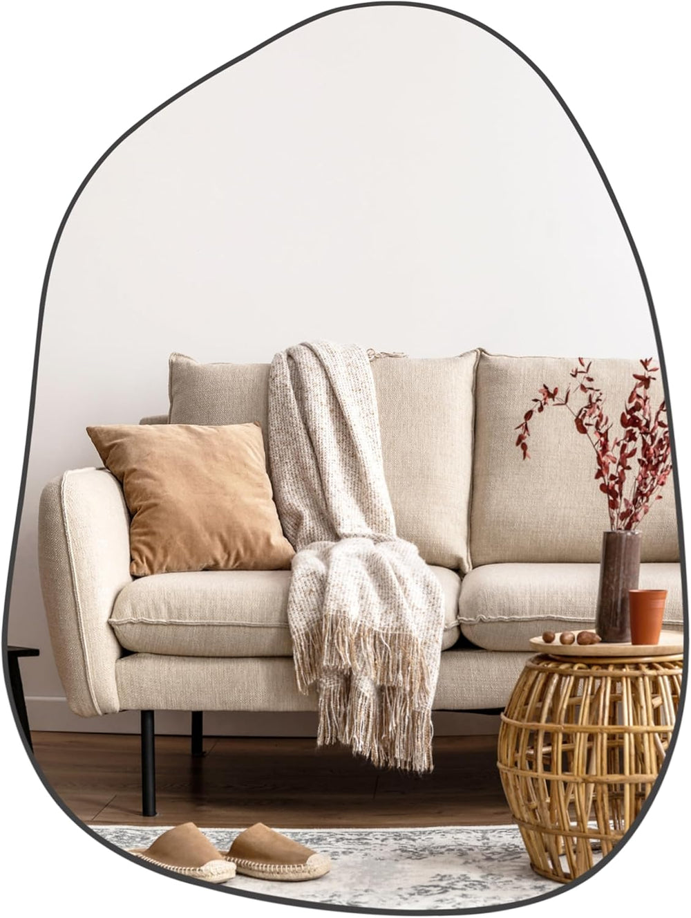PERFNIQUE Irregular Asymmetrical Wall Mirror, 32"x24" Black Bathroo...