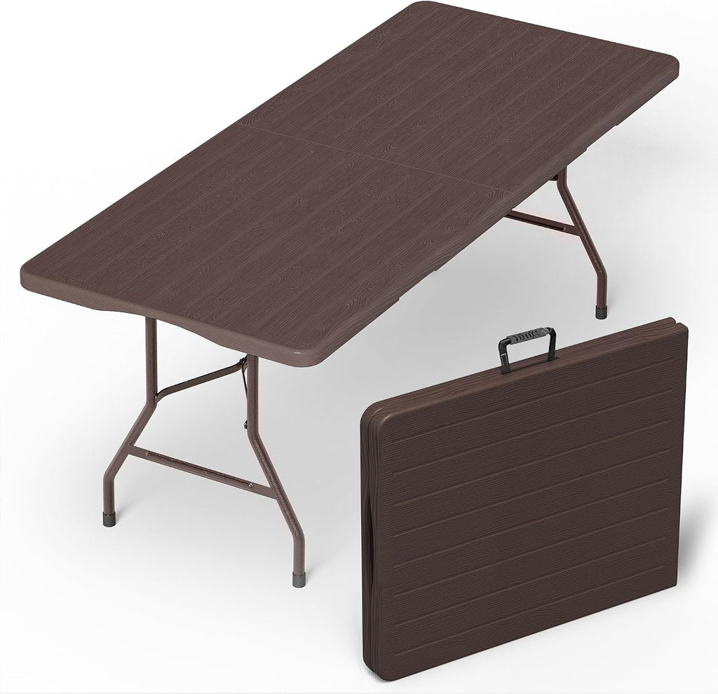 VSOAEIL 6 Foot Folding Table, 6 FT Foldable Plastic Table Heavy Duty HDPE