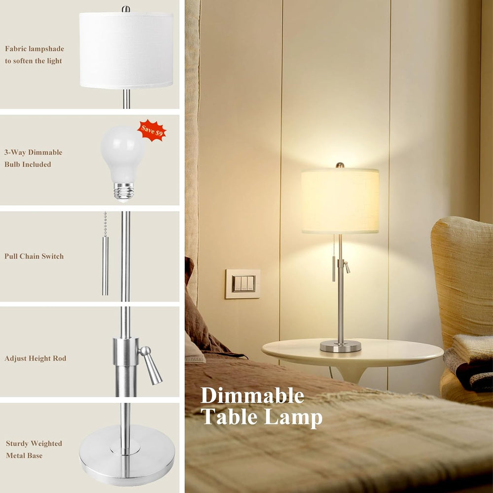 Qingmiao Table Lamps Set of 2, 22" to 30" Adjustable Nightstand Lam...