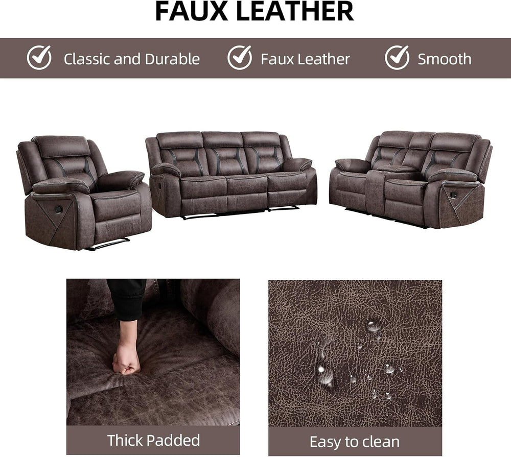 EBELLO Faux Leather Recliner Sofa Furniture Set for Living Room, Recliner Cha...