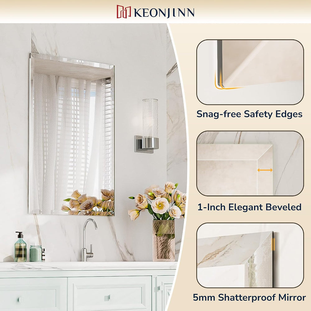 Keonjinn 16x24 Inch Small Frameless Bathroom Mirrors for Wall, Modern Style