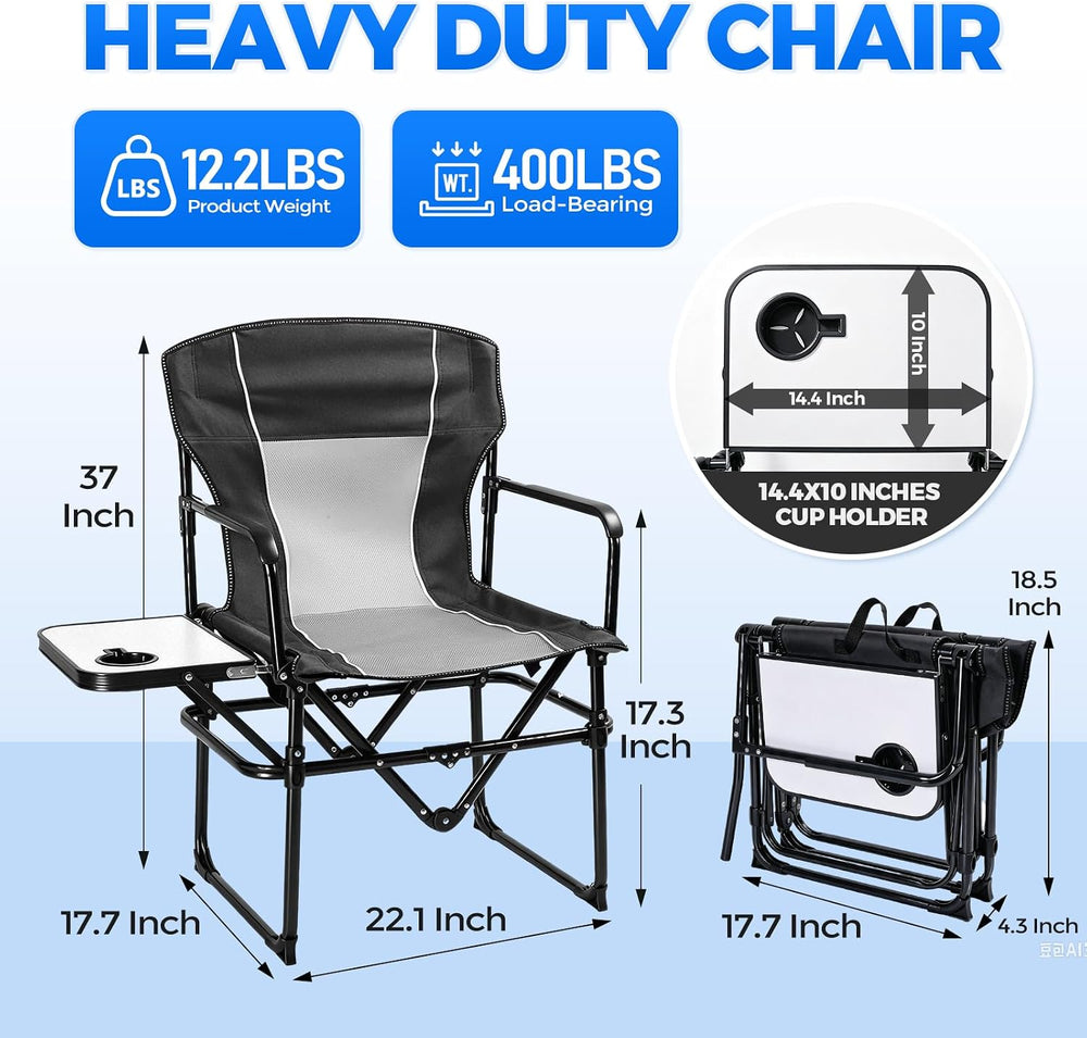 2 Pack Camping Chairs with Side Table & Cup Holder 400 lbs