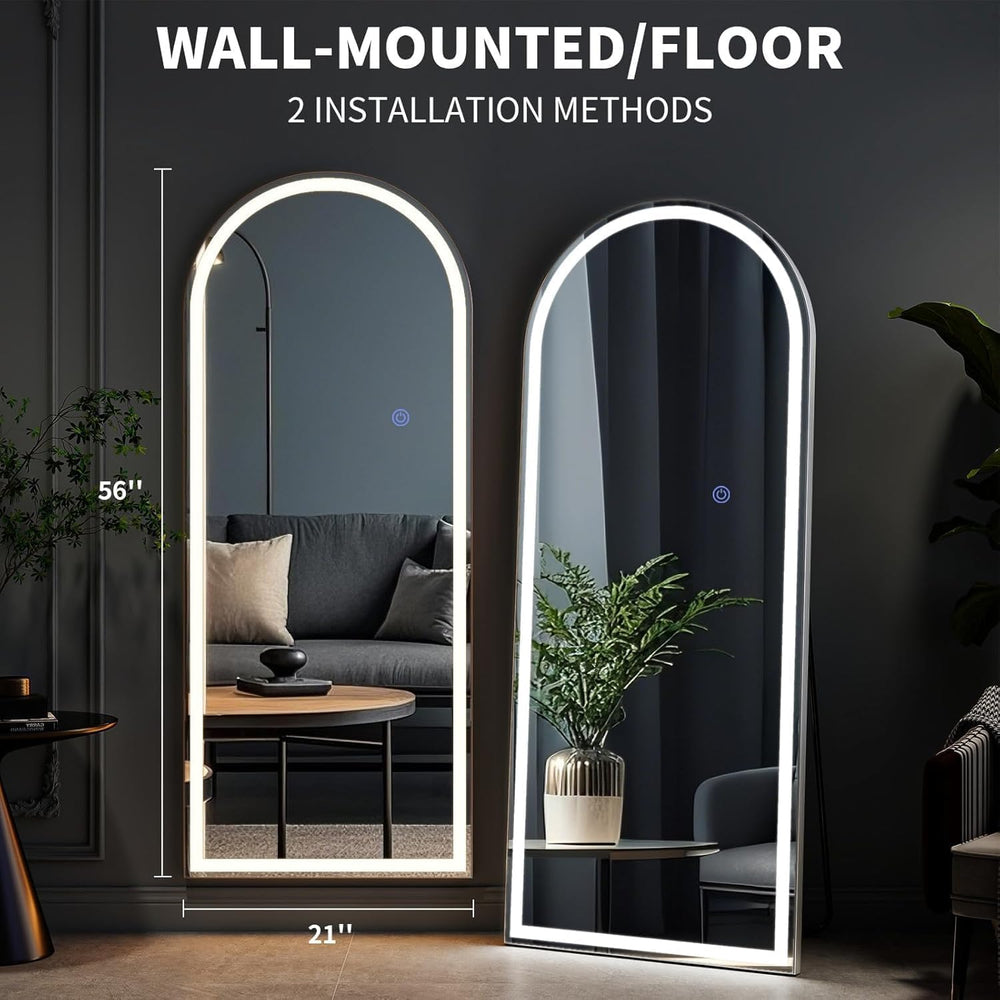 VooBang 56"x21" LED Arched Mirror Full Length with Dimmable Lights