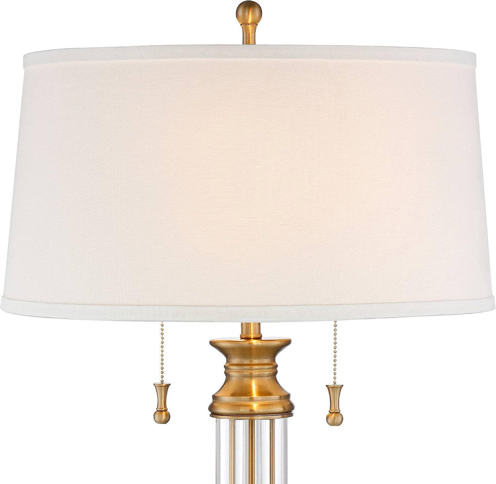 Rolland 30" Large Table Lamps Set of 2 Gold Brass Glass Antique