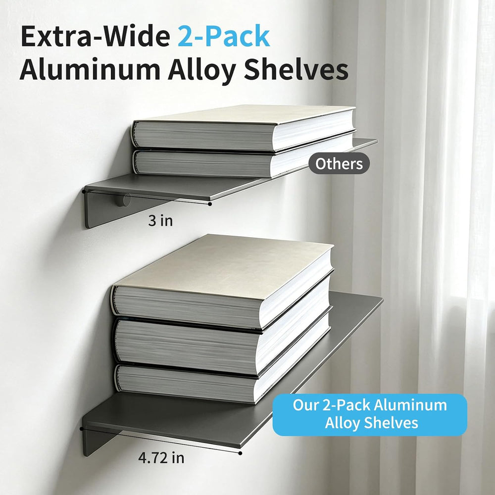 Art3d Floating Shelves for Wood Slat Panels, 11.8 x 4.7 in, 2-Pack, Grey
