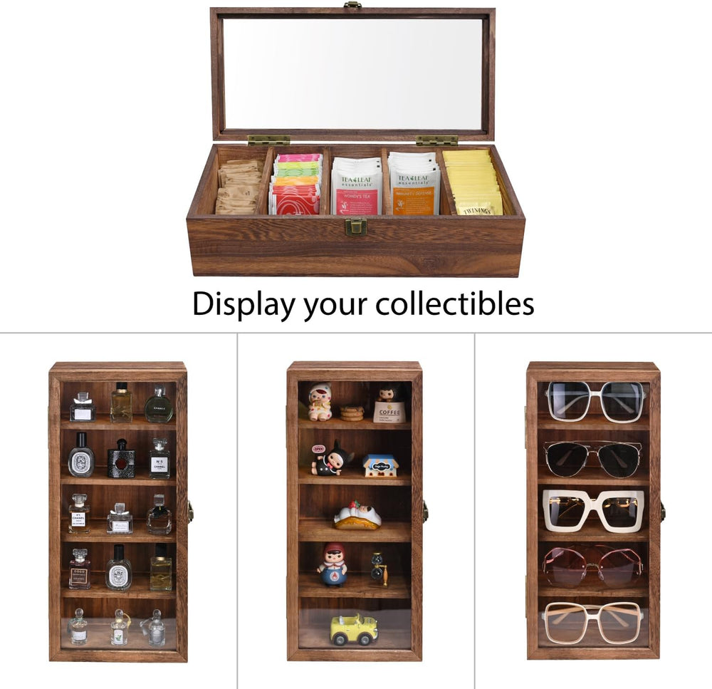 Ikee Design Wood 5 Shelf Wall-Mounted Case Display,Tempered Glass Door