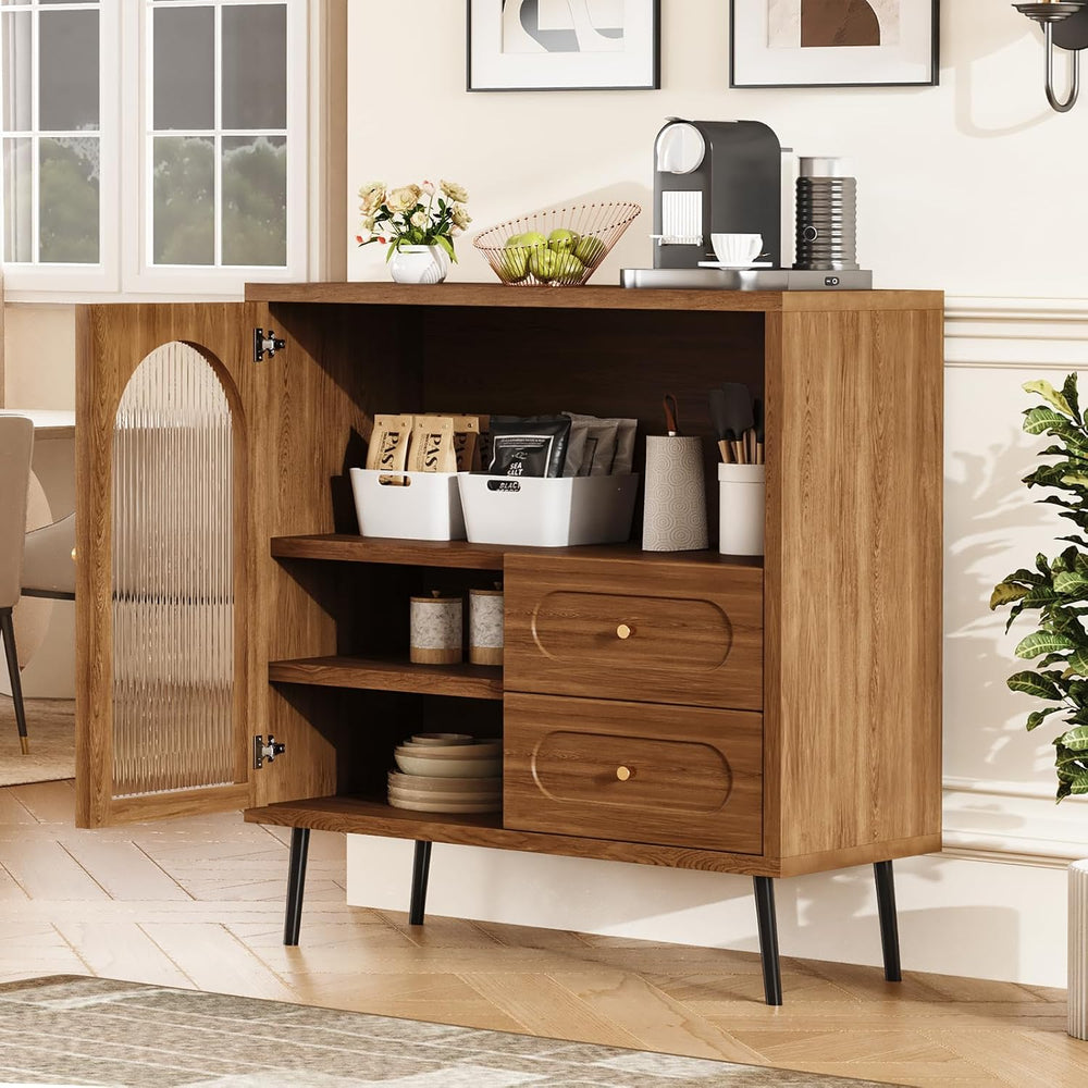Wood Sideboard Cabinet - Slim Buffet Cabinet with Storage & Drawers