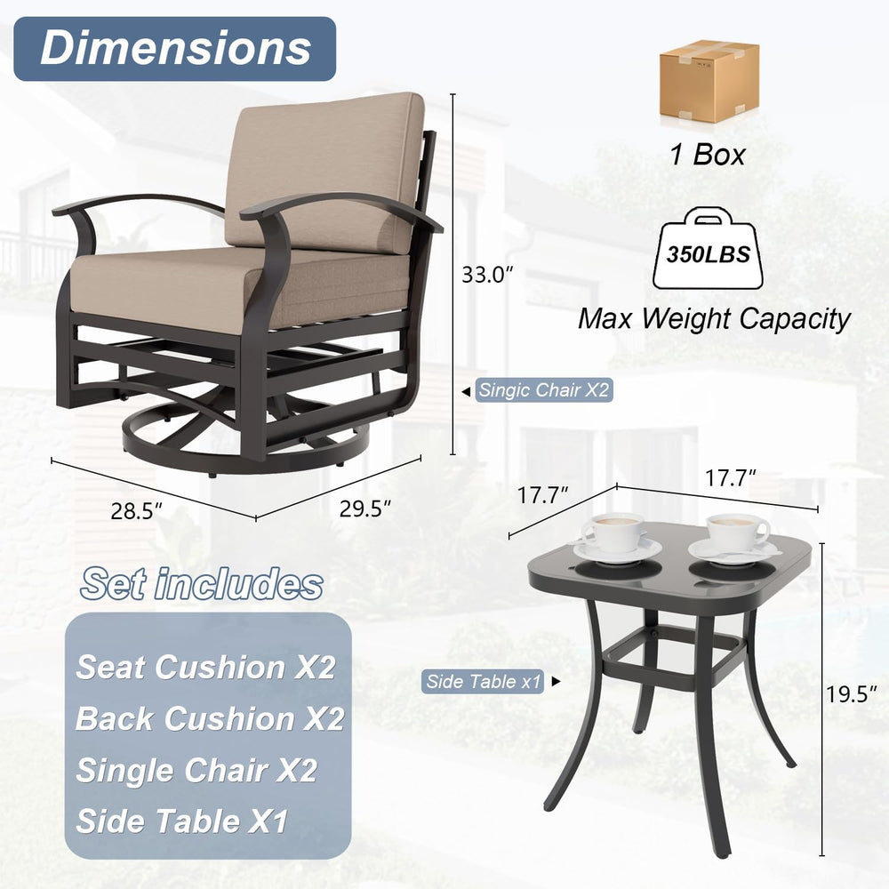 Kurapika 3 Pieces Patio Furniture Set, Outdoor Aluminum Swivel Gliders Rocker...