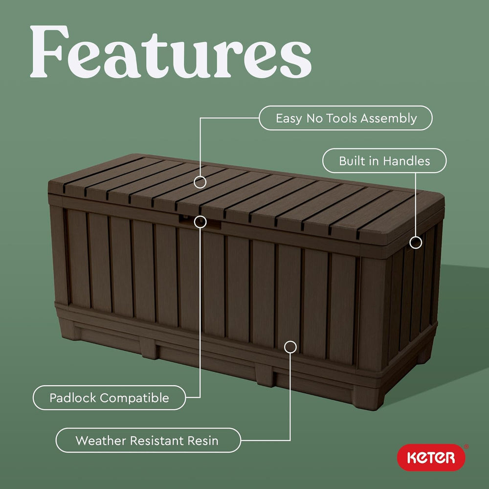 Keter Kentwood 92 Gal Outdoor Storage Box for Patio and Pool Accessories