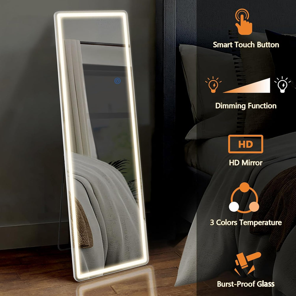 Sweetcrispy LED Full Length Floor Mirror, 65"x21" Lighted Full Body...