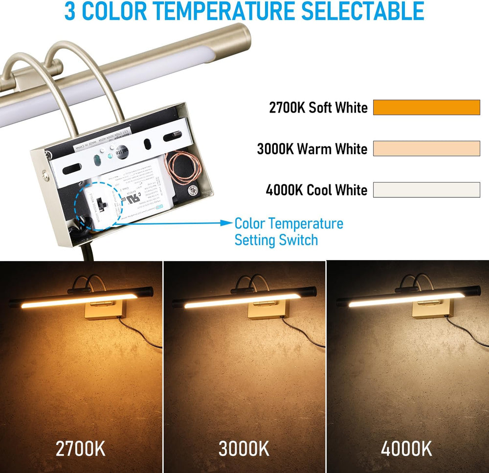 LEONLITE 3CCT Dimmable LED Picture Light, CRI90, Adjustable, Antique Brass