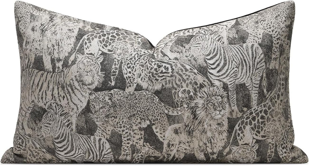 Wildlife Safari Throw Pillow Cover 12x20 inch, Animal Jacquard Cushion Cover,...