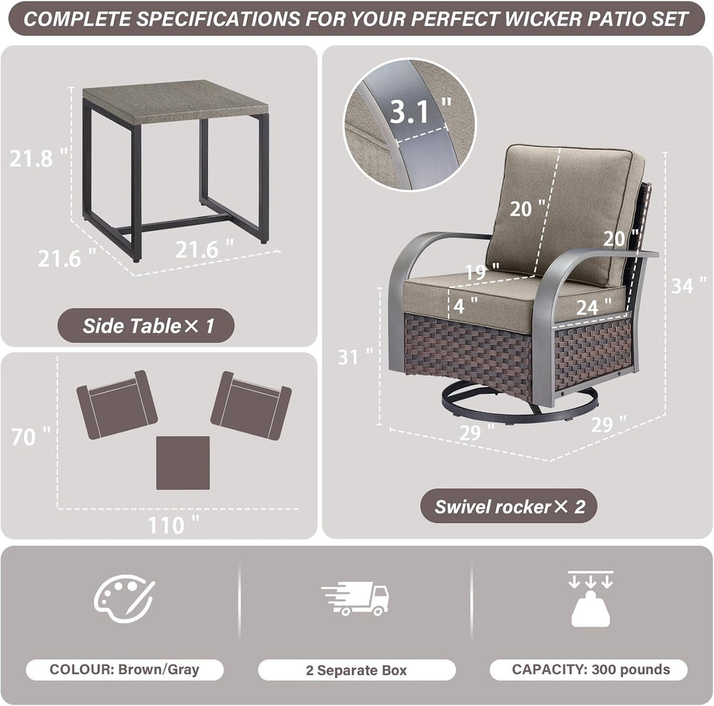 Belord Outdoor Swivel Rocker Patio Chairs Set of 2, 3 Piece Wicker Patio Bist...