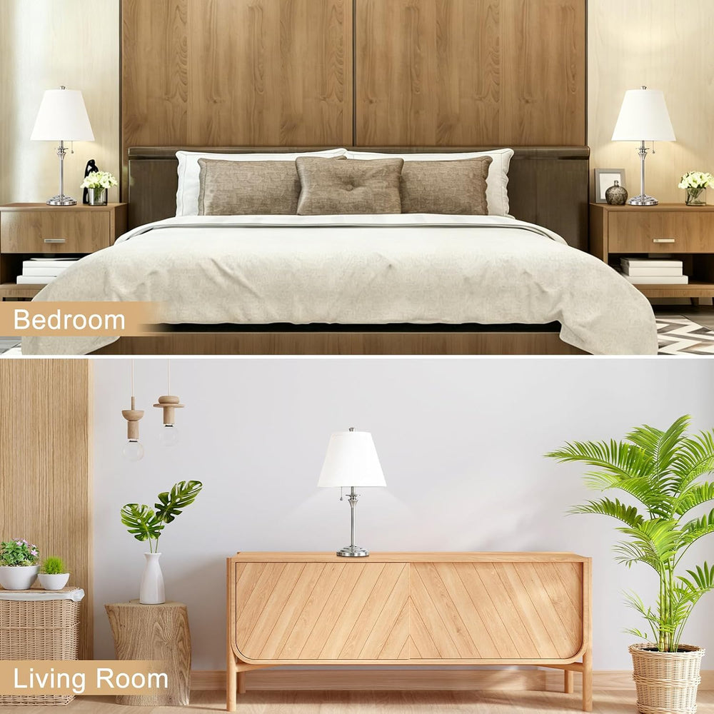 Metal Table Lamp for Bedroom, Pack of 2, Silver Base (Bulb Not Included)
