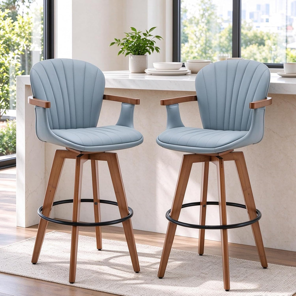 LUNLING 26” Counter Height Stools Set of 2,Mid Century Modern Bar Stools,Blue...
