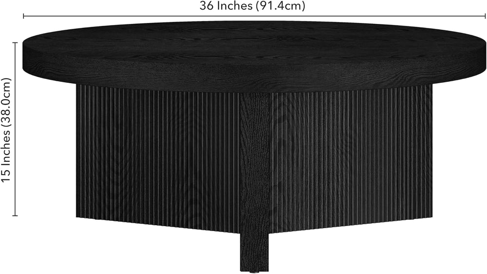 Henn&Hart 36" Scandinavian Fluted Coffee Table, Natural Black