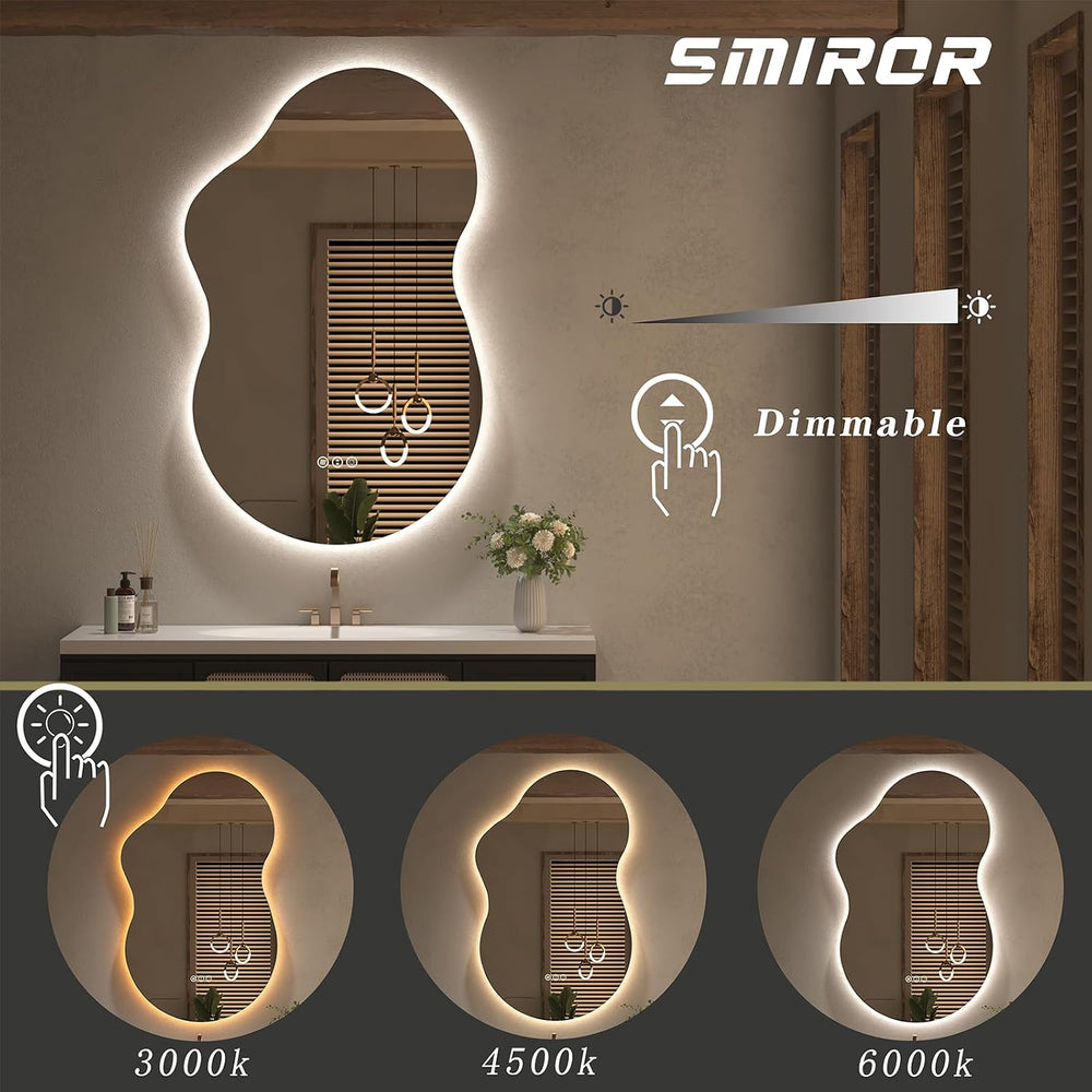 SMIROR 24x36 Irregular Backlit Led Lighted Bathroom Vanity Mirror