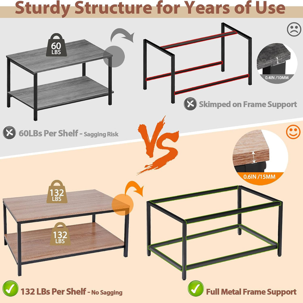 ZenStyle Industrial Coffee Table with Storage Shelf for Living Room, Wood Loo...