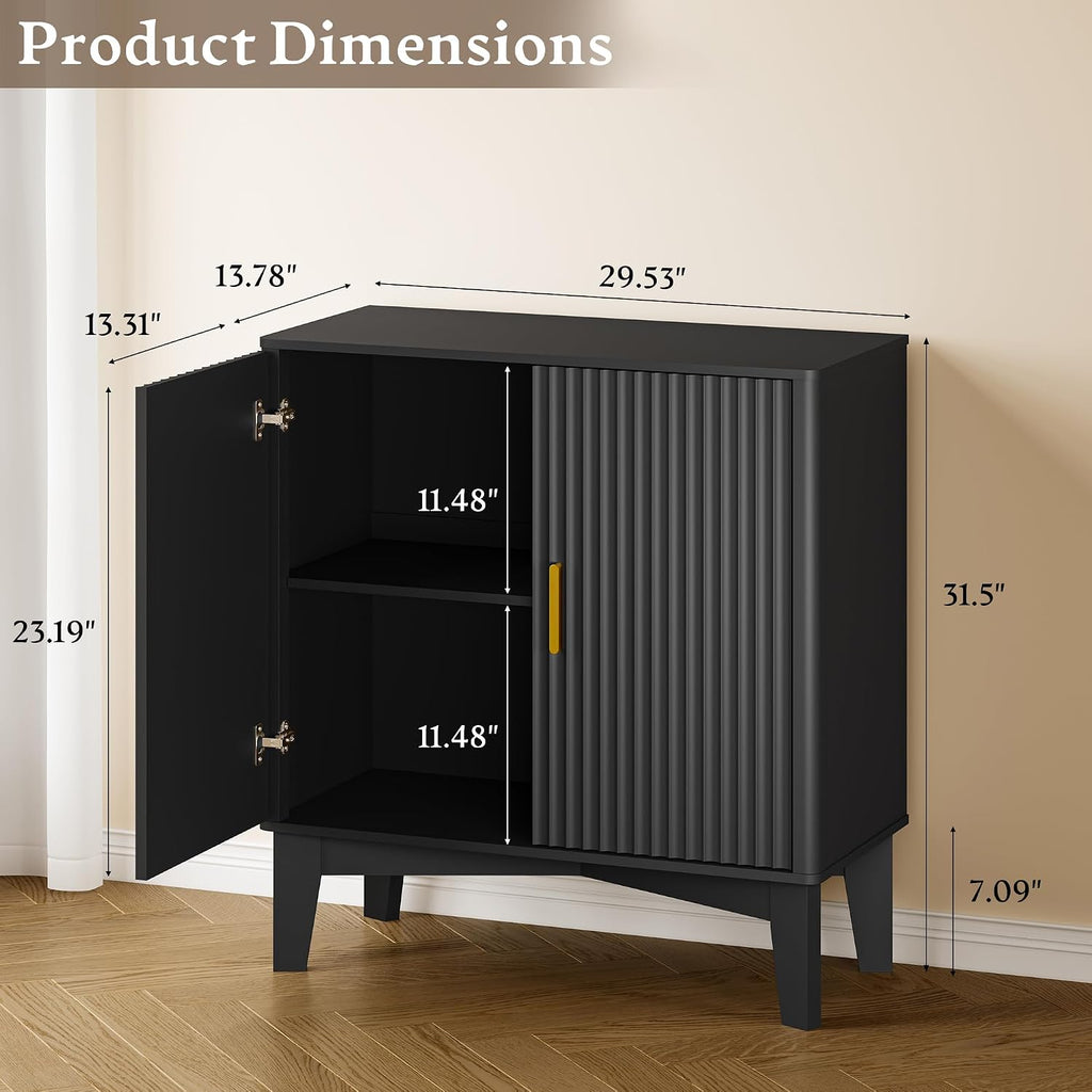 BORNOON Fluted Storage Cabinet with Doors and Adjustable Shelf Sideboard