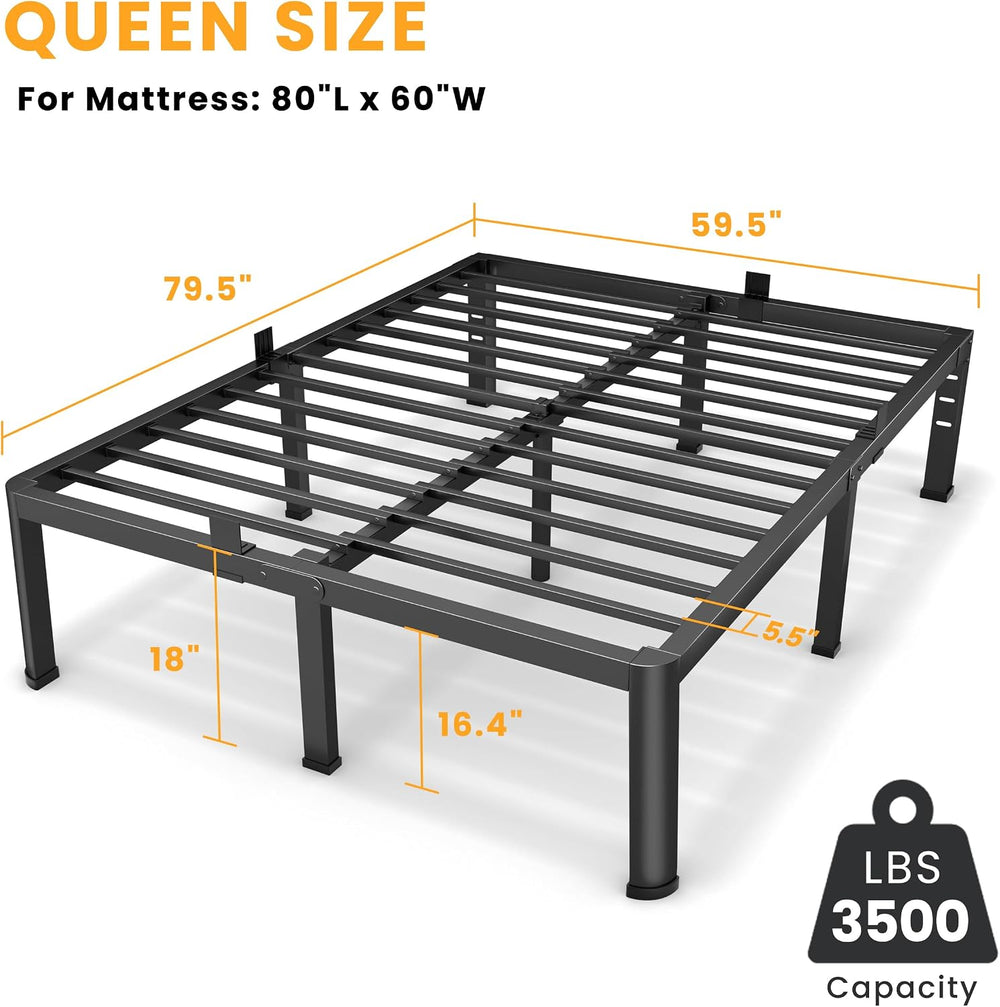 Superay 18 Inch Queen Size Metal Platform Bed Frame with Round Corners Leg