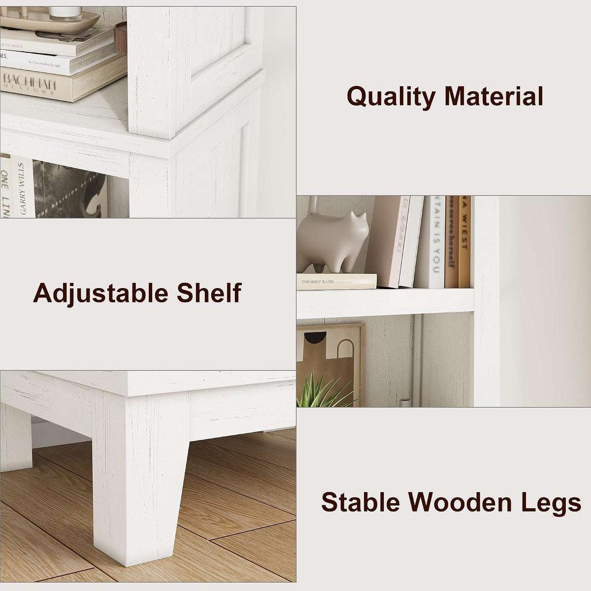 71" Tall Bookshelf, Farmhouse Bookcase with Adjustable Shelves