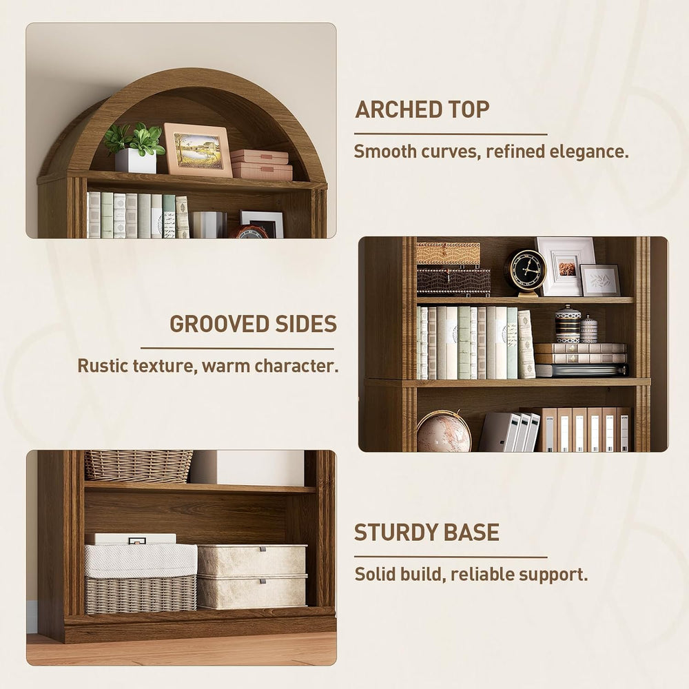 RALGEND Arched Bookshelf, 75.8" Tall Arch Bookcase with Storage