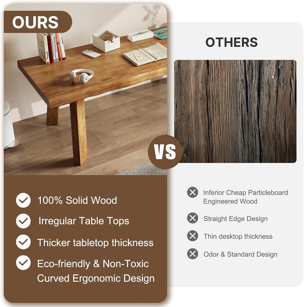 Solid Wood Desk 55 inches, Live Edge Wooden Home Office Computer Desk Modern ...