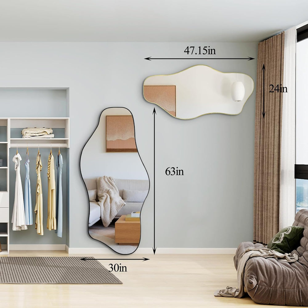 63"x30" Large Irregular Wall Mirror, Abstract Frameless Mirror