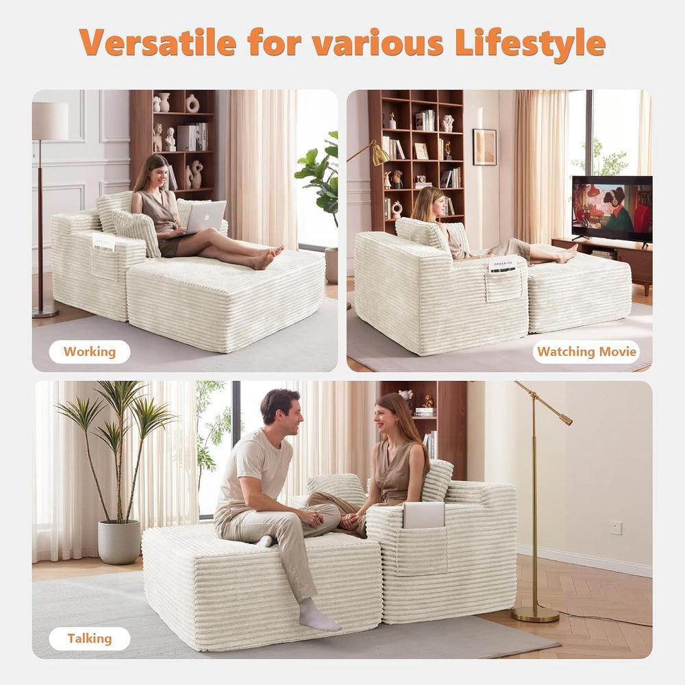 Oversized Chaise Lounge Chair Indoor, 82 inch Boneless Chair