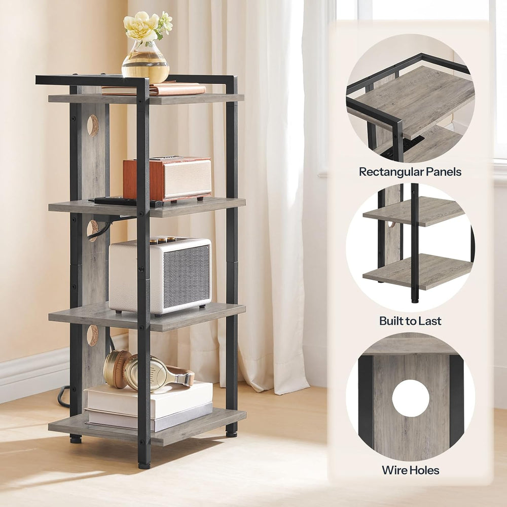 HOOBRO 4-Tier AV Media Stand, Media Console with Charging Station&LED Light
