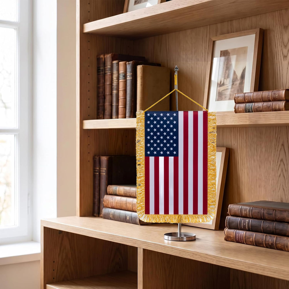 American Desktop Set with Fringe, US Desk Flags 7.5x10.5 Inch American USA Fl...
