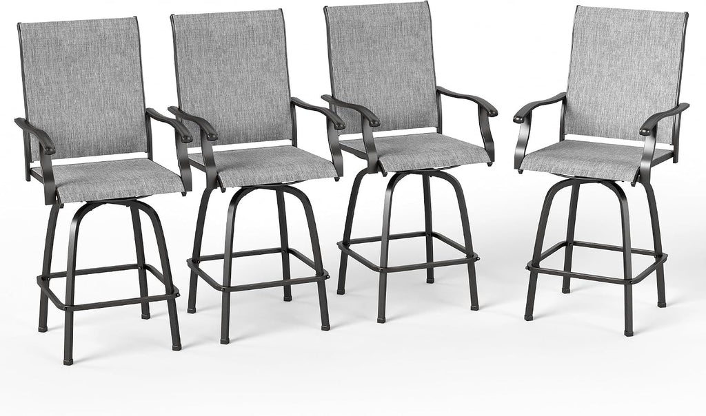 PHI VILLA Outdoor Swivel Bar Stools Set of 4,Patio Tall Chairs