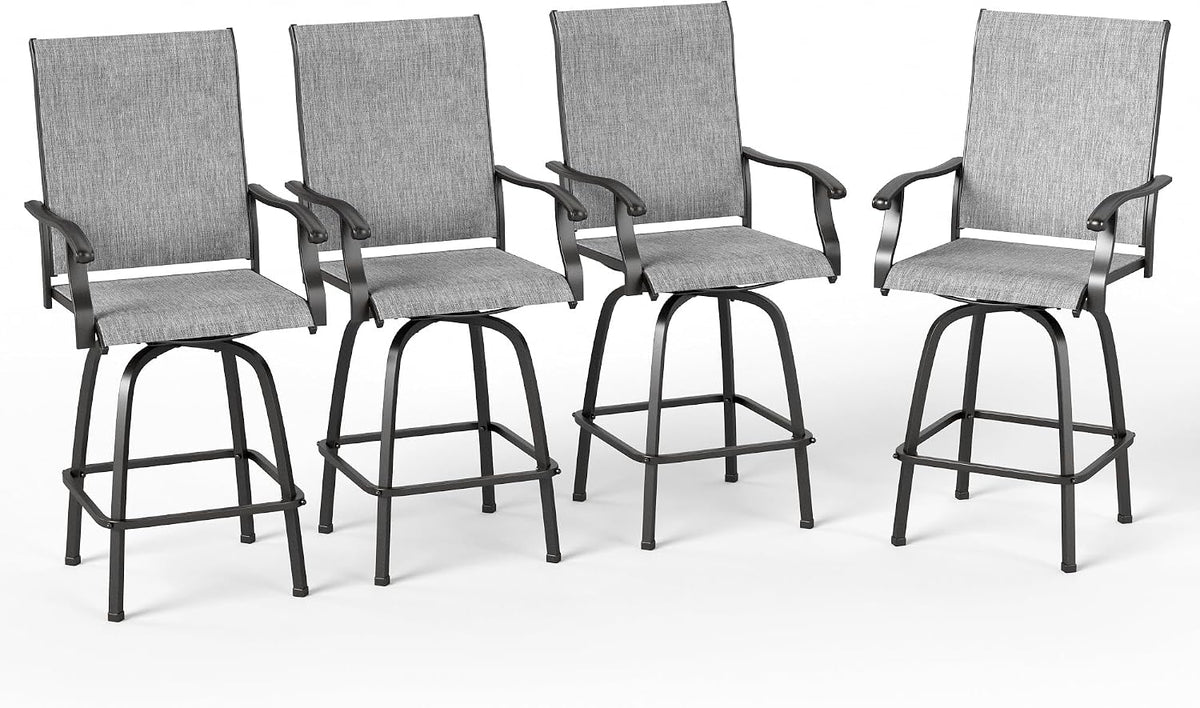 PHI VILLA Outdoor Swivel Bar Stools Set of 4,Patio Tall Chairs