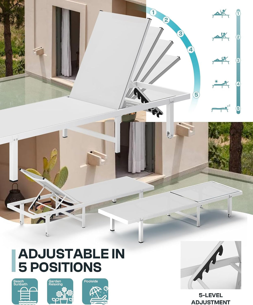 Lounge Chair Outdoor with Wheels, Aluminum Chaise Lounge Outdoor Chair with 5...