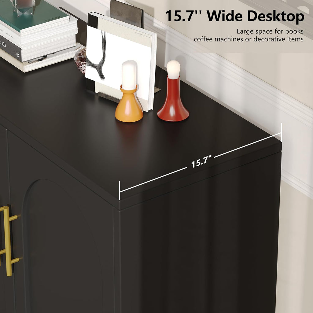 Keehusux 15.7" D Black Storage Cabinet with 2 Doors & Adjustable Shelf