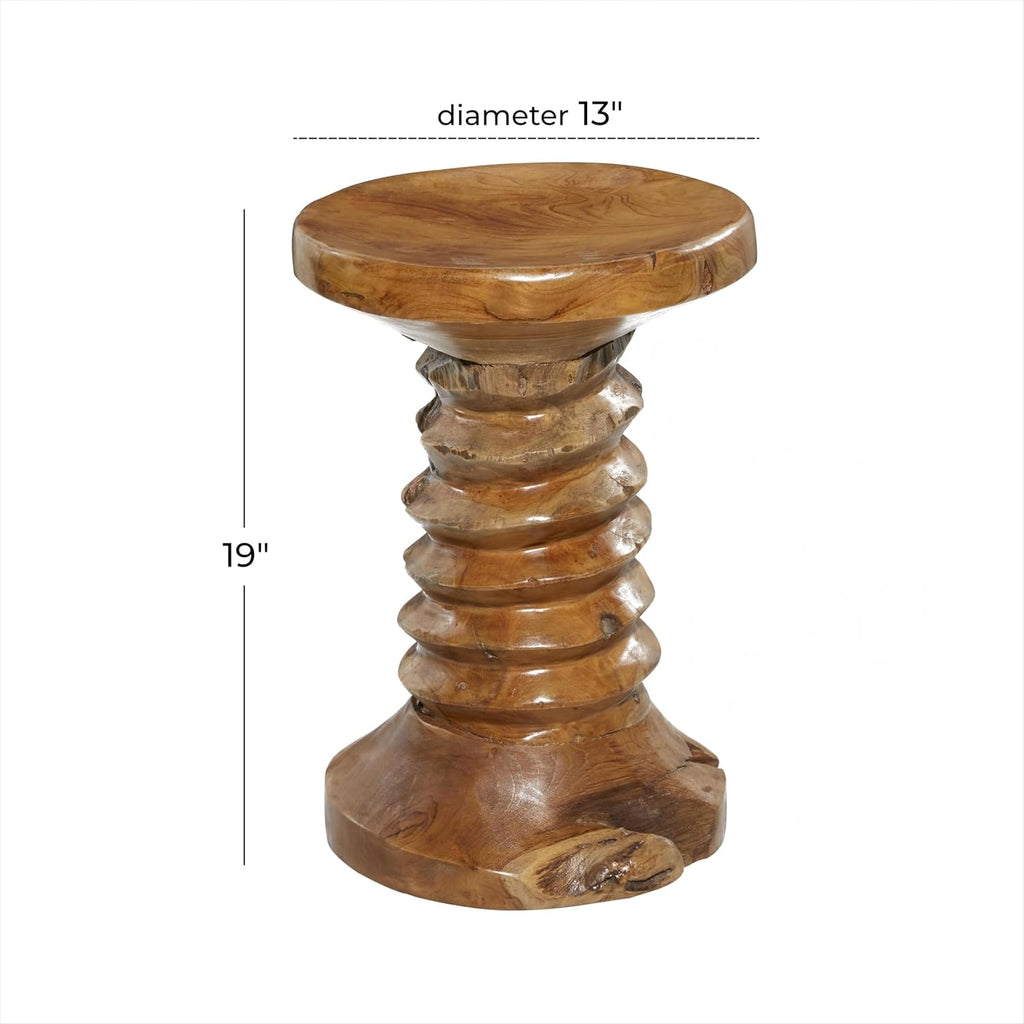 Deco 79 Teak Wood Handmade Live Edge Accent Table with Coiled Base, 13" x 13" x 19", Brown