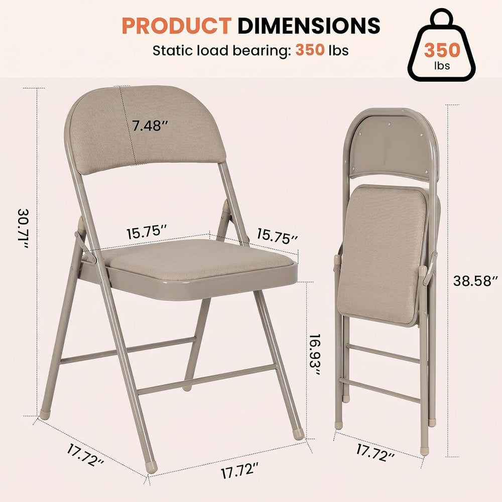 6 Pack Khaki Padded Folding Chairs with Cushion and Back