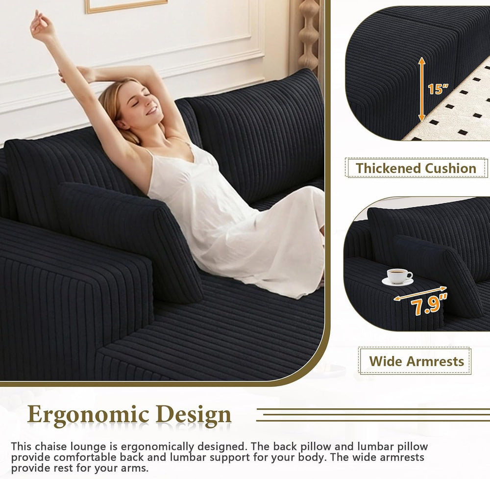 71" Oversized Double Chaise Lounges Indoor, Upholstered Corduroy Oversiz...