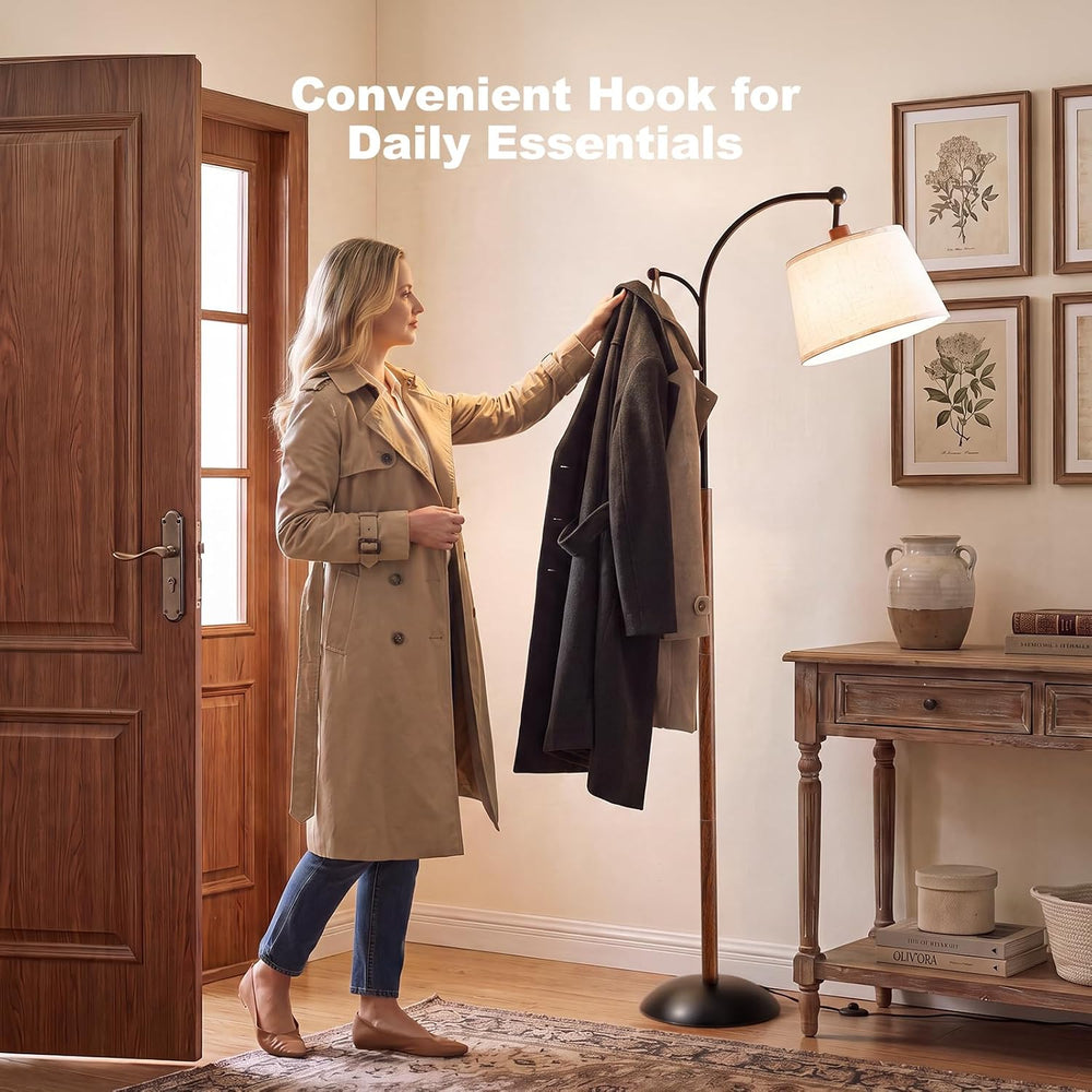 Floor Lamp, 9W 850lm Smart LED Arch Floor Lamp - Wood Grain Base